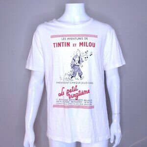 TINTIN T-Shirt XL Crew Neck MULTICOLOR The Adventures of Tintin GRAPHIC TEE SS
